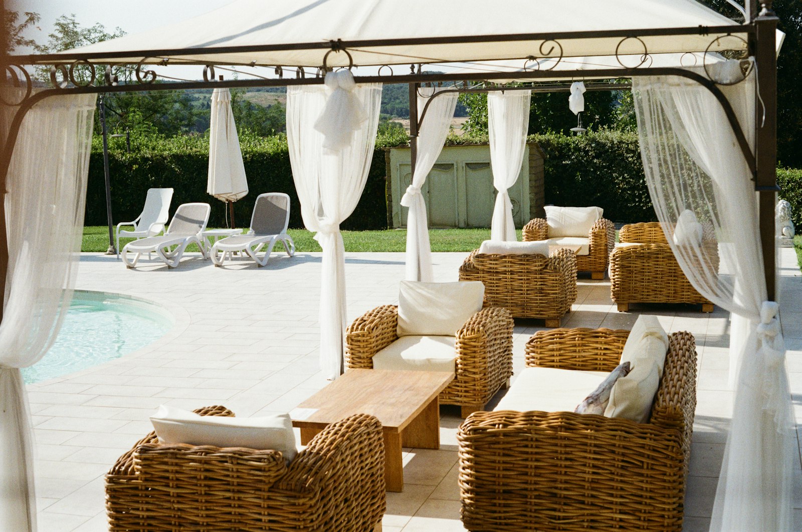 Poolside terrace lounge, illustrative of the hospitality-style setting of an off-market equestrian estate in the Eastern Algarve